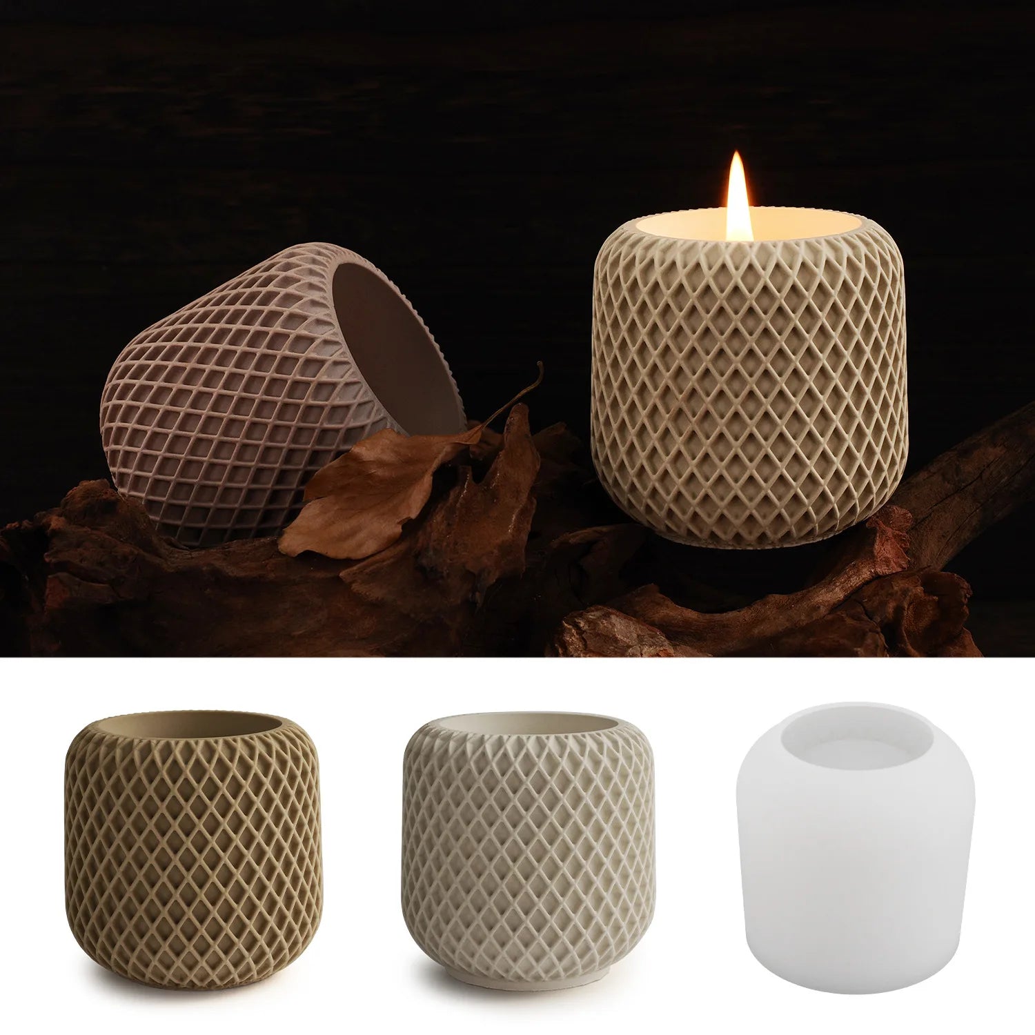 Twller Concrete Soy Wax Candle Jar Gypsum Silicone Mold Irregular Mesh Plaster Candle Cup Silicone Mould for Epoxy Resin