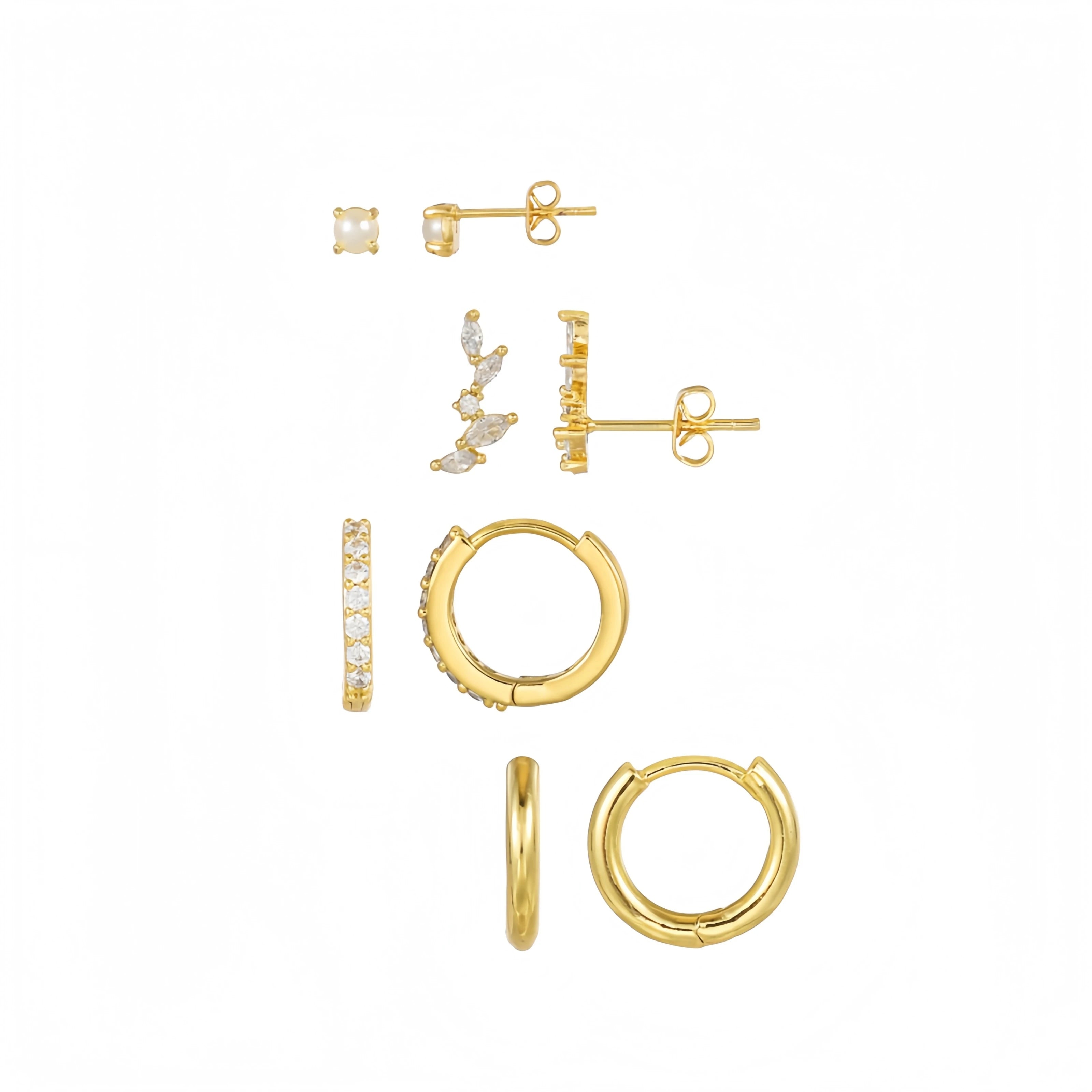 Classic 18K Gold Huggie Hoop Earrings Set 6pcs with 5A Zircon and S925 Silver for Daily Office Wear and Weddings