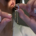Shiny Full Diamond Moon Shape Earrings Crystal Chain Tassel Earring Ear Climbers Real 18k Gold Plated Flower Ear Clip On Ear