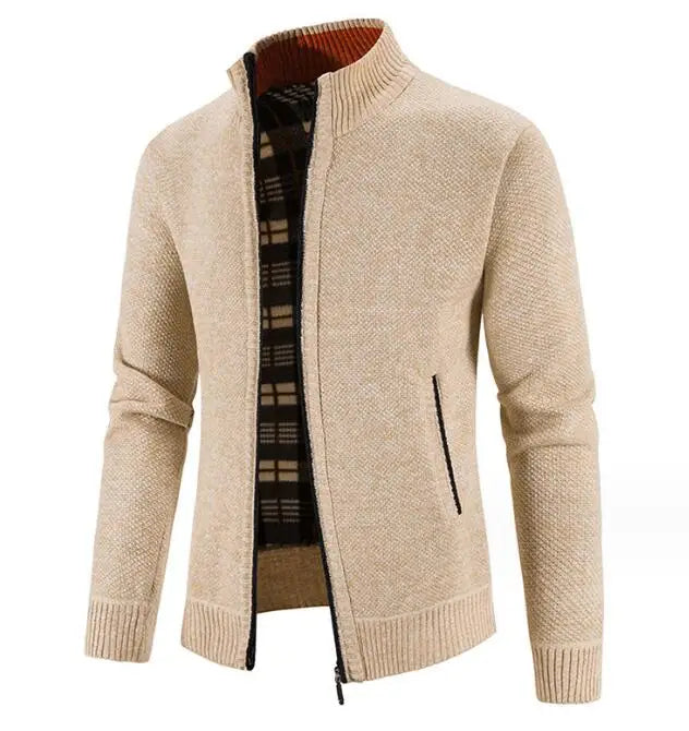 Wholesale Winter Cardigan Zippered Sweater Plush Stand up Collar Jacket Men's Loose Knitwear