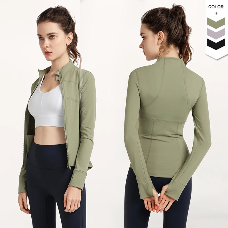 Exercise Wear Women Jackets Fall Stand Collar Yoga Jackets Women Slim Fitness Front Gym Zip Jacket for Running