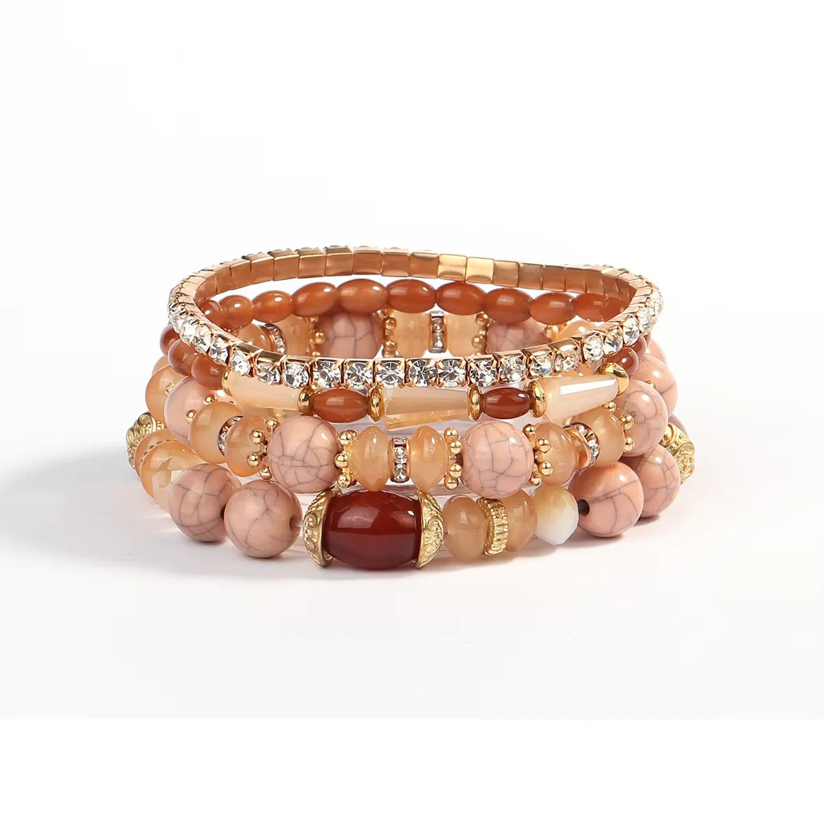 Wholesale Cheap Boho Style Rhinestone Elastic Bracelet Flat Bead Multi Layer Crackle Glass Beads for Jewelry
