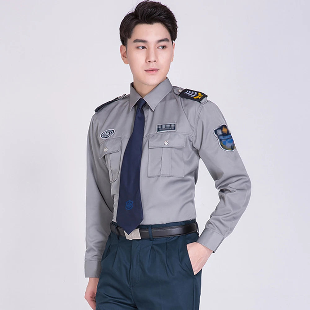 Classic Gray Security Guard Uniform Shirts Design With Long and Short Sleeves Unisex for Summer and Winter Printed Logo