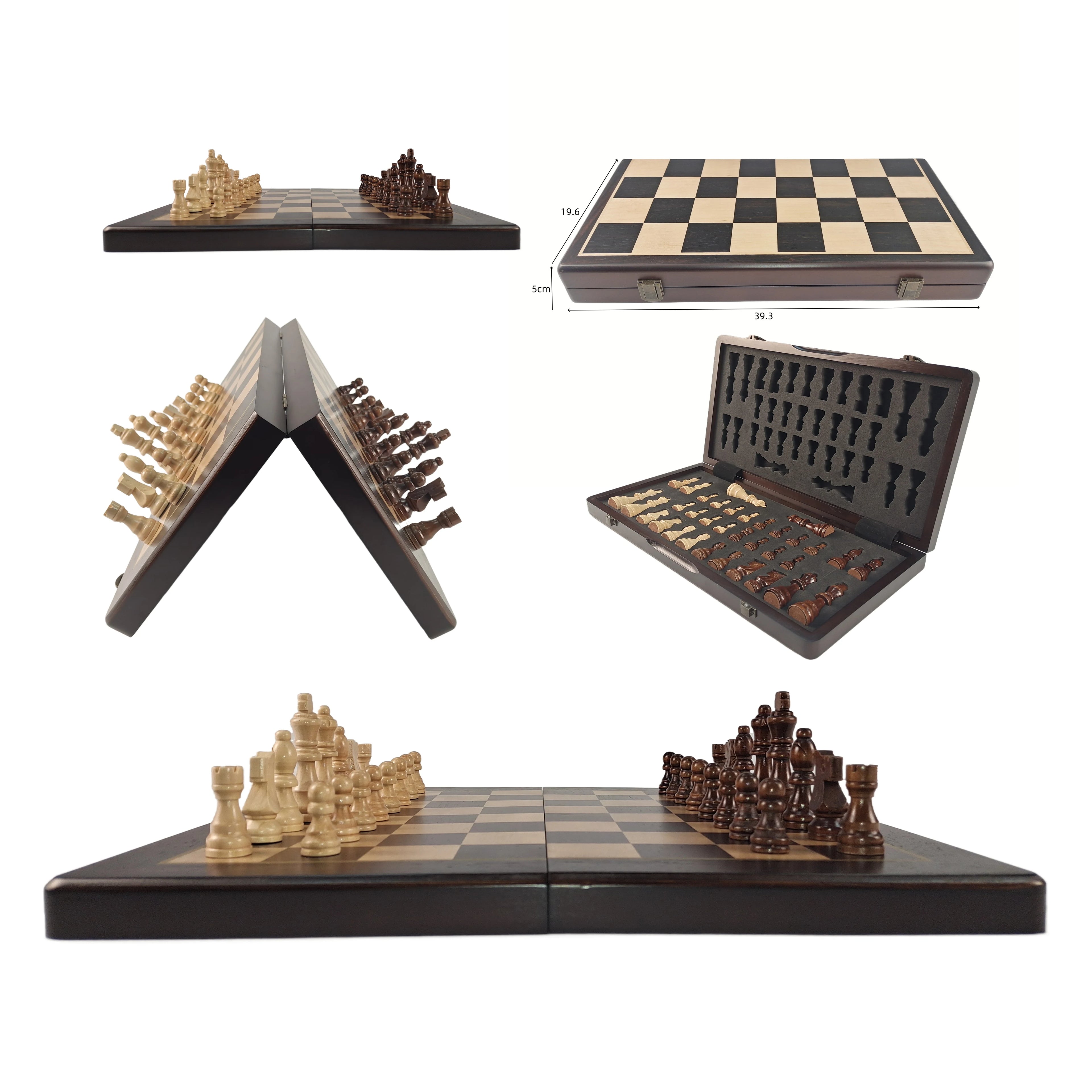 Wholesale Custom 15-inch Chess Boards Made From Top Ebony Magneto Deluxe Folding Chess Sets