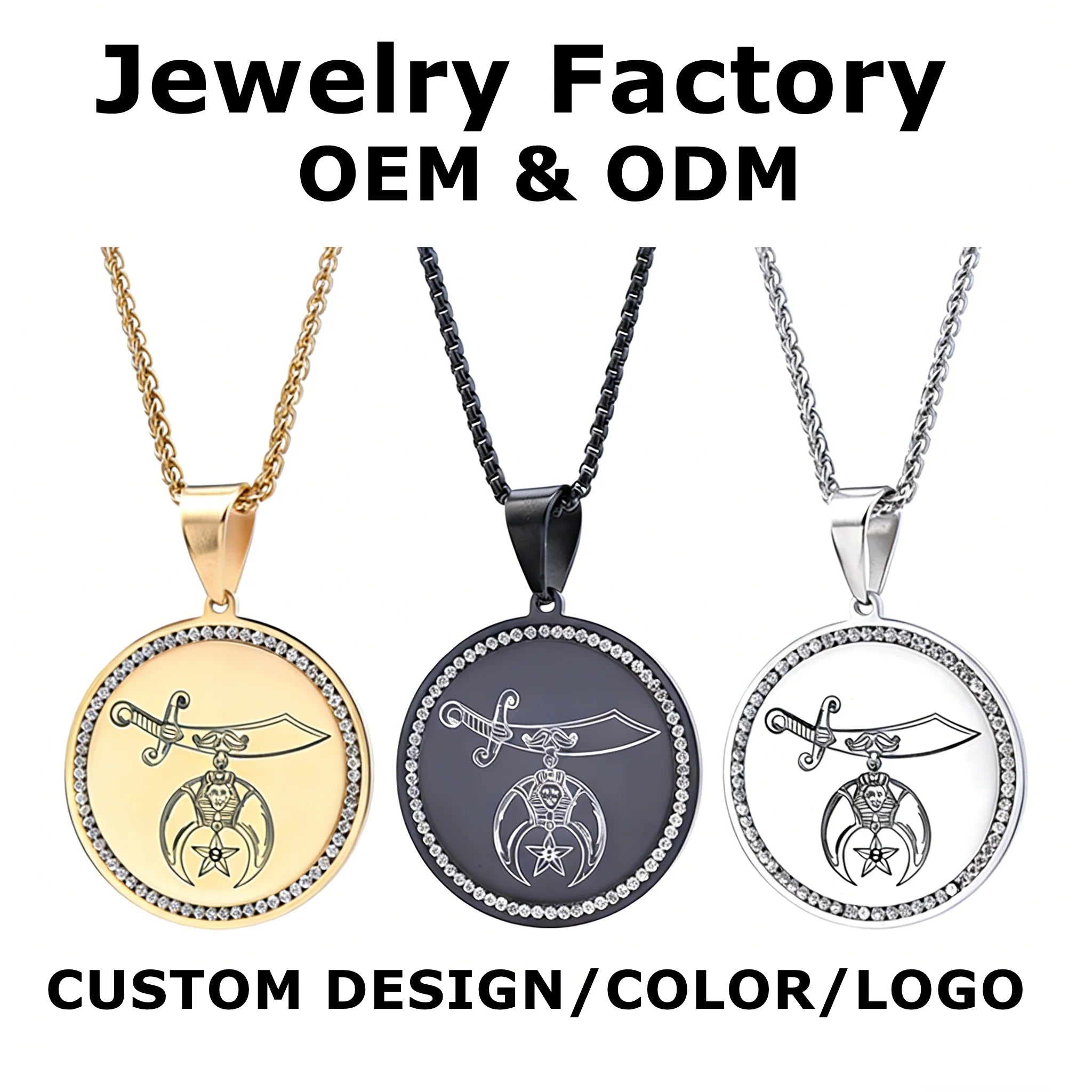 Custom Design Stainless Steel Shriner Scimitar Crescent Moon Star Prince Hall Pendants Necklace