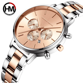 HM 1101 Customize Logo Women Chronography Quartz Movement Watches Waterproof Fashion Stainless Steel Band Wristwatches