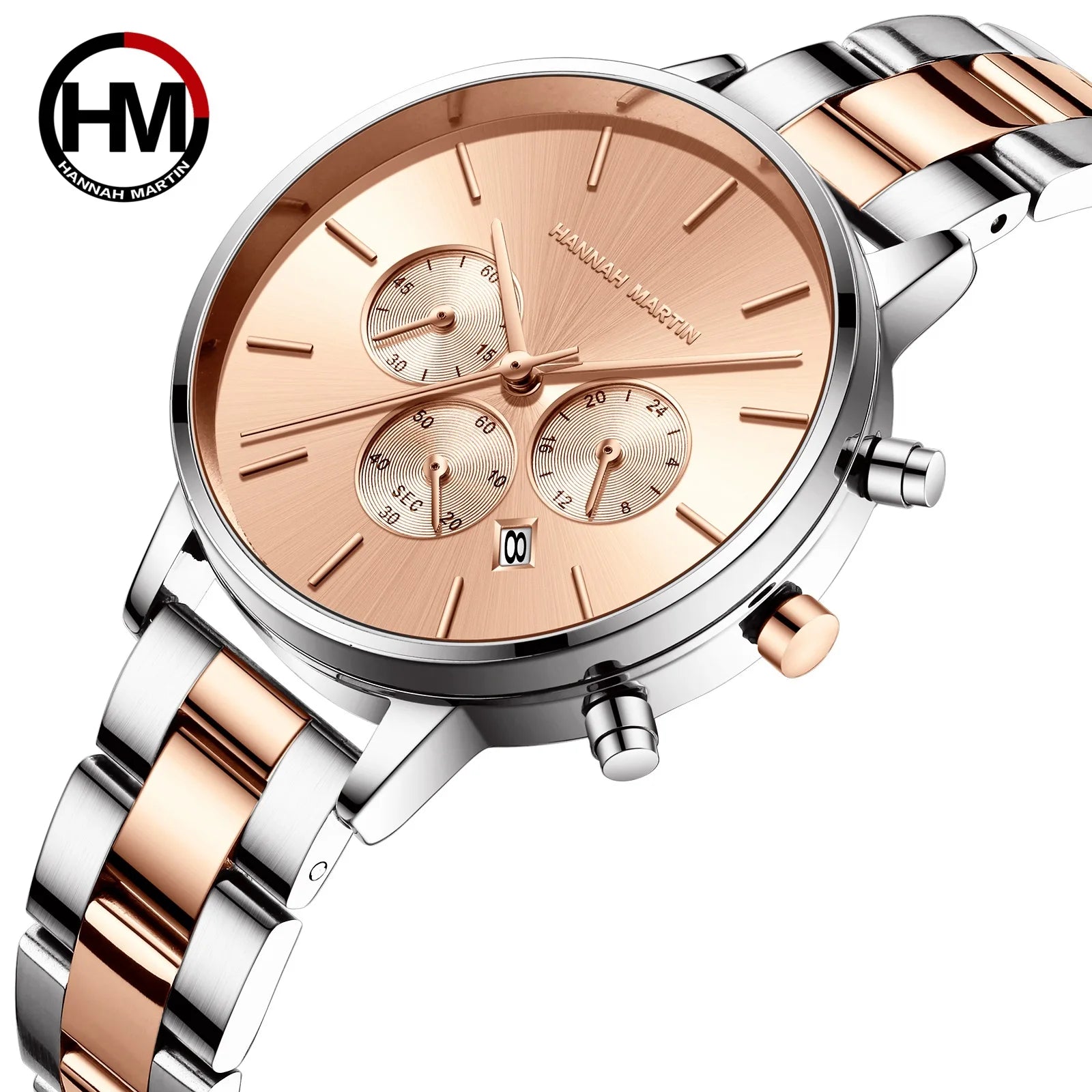 HM 1101 Customize Logo Women Chronography Quartz Movement Watches Waterproof Fashion Stainless Steel Band Wristwatches
