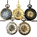 Antique Skeleton Hollow Mechanical Hand Winding Stainless Steel Pocket Watch