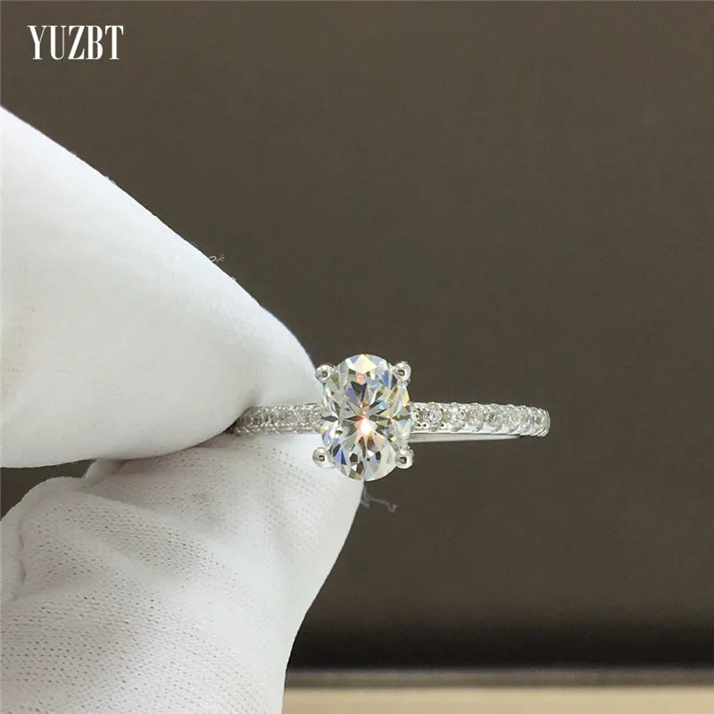 Trendy Silver 925 Original 1-2 Carat Brilliant Cut Diamond Test Past D Color Oval Moissanite Ring for Women Gemstone Jewelry