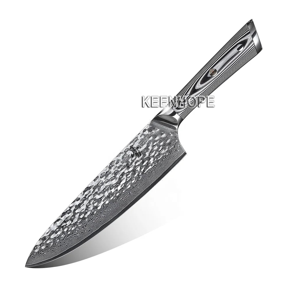 KEENHOPE Handcrafted 8 Inch Chef Knife with 67 Layers Damascus Steel VG10 Core G10 Handle Vacuum Heat Treatment Stunning Blade