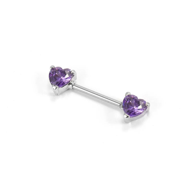 HOVANCI Stainless Steel Fashion Barbell Nipple Ring Heart Shape Industrial Design with Zircon