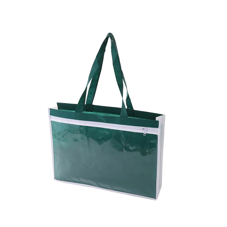 Custom Eco Friendly Non Woven Fabric Transparent Clear Pvc Window Zippered Tote Bag Plain Shopping Bags Visible Tote Storage Bag
