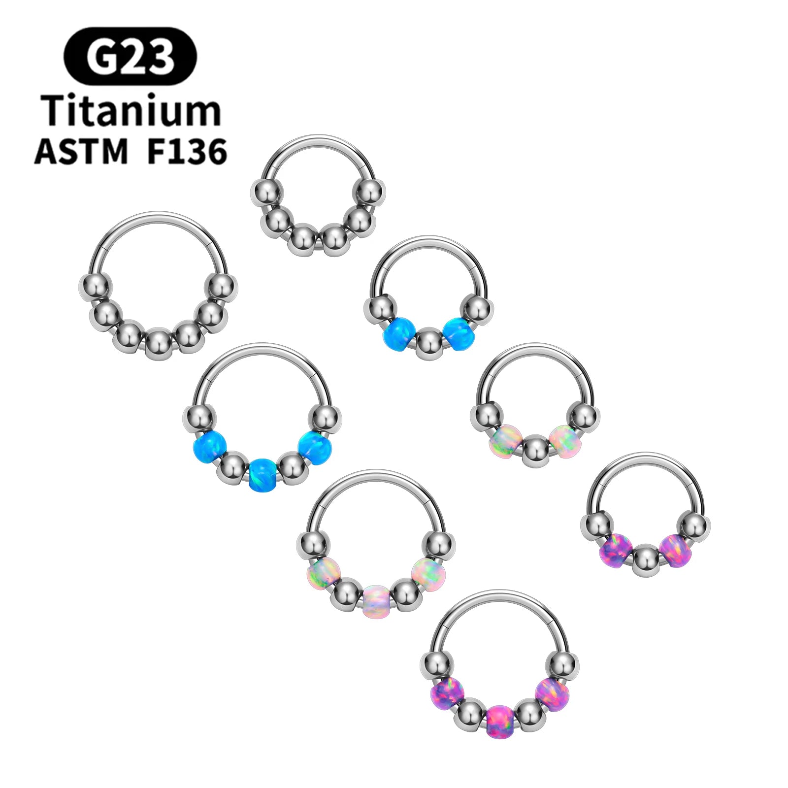 ASTM F136 Titanium  Nose Rings Opal Stone Septum Clicker Tragus Helix Daith Lobe Earings Women Body Piercing Jewelry