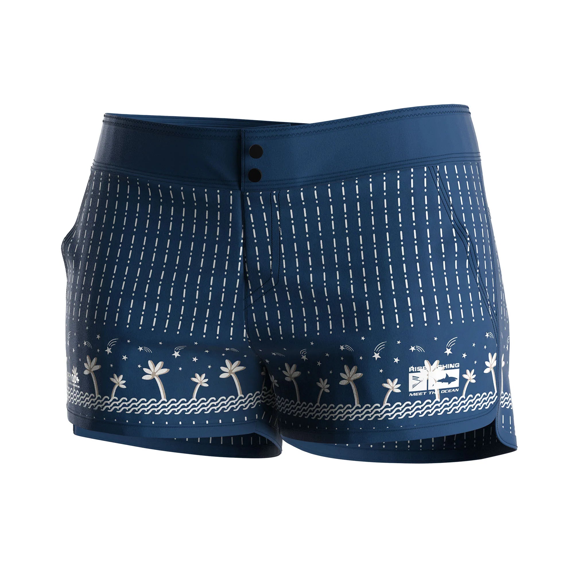 Mid-rise Girl's Surf Fishing Shorts Lightweight Flat Waist Personalized Tropical Print Flattering Cut for Seaside Walk