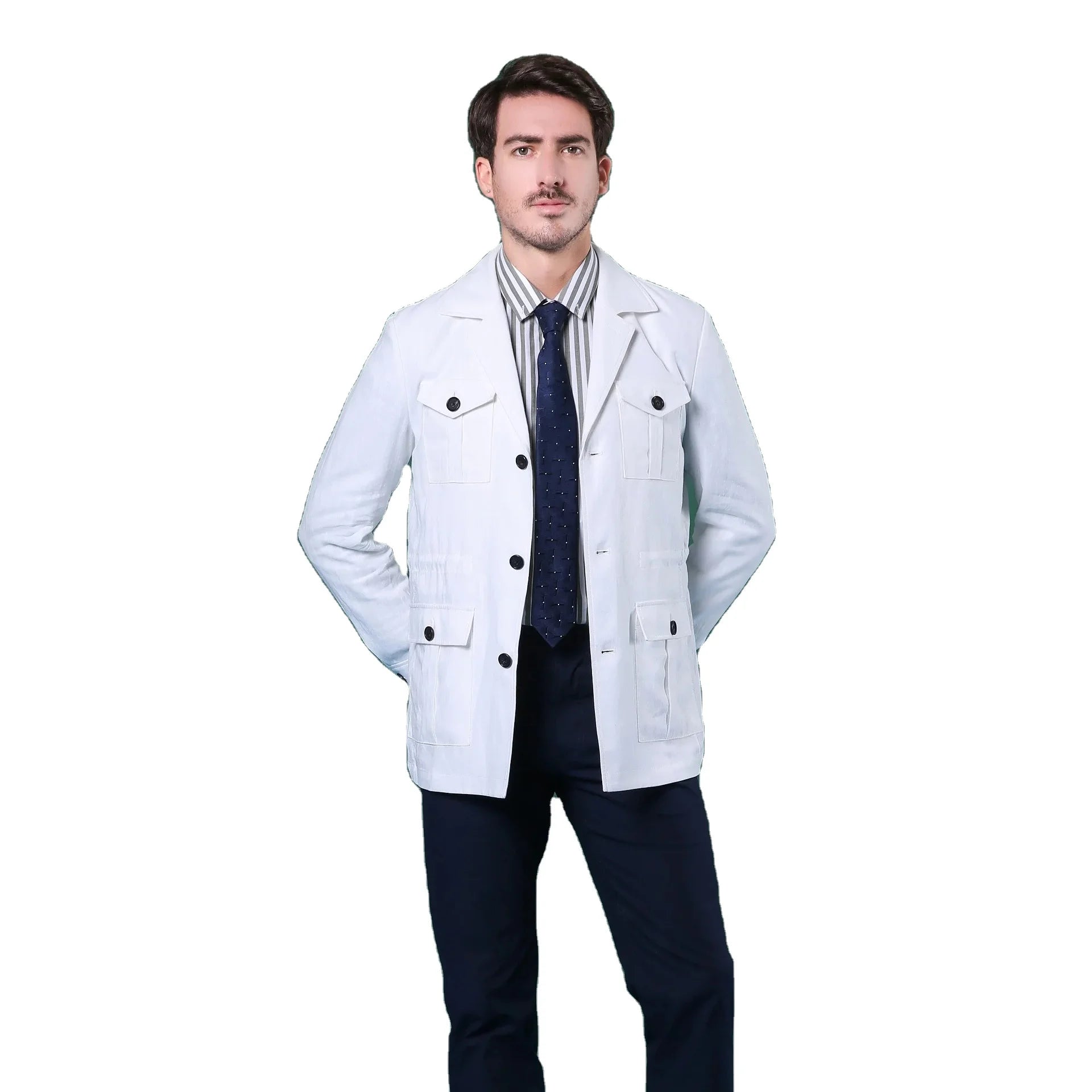 2023 Bosha Men'S Custom Safari Jacket Breathable Linen With Turn-Down Collar Casual Style Coat Washed Technique for Autumn