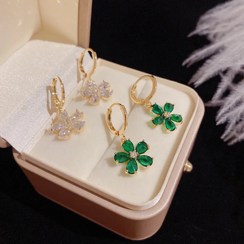 2025 Summer New Simple Personality Hoop Earrings Tik Tok Same Micro-set Zircon Flower Earrings for Women