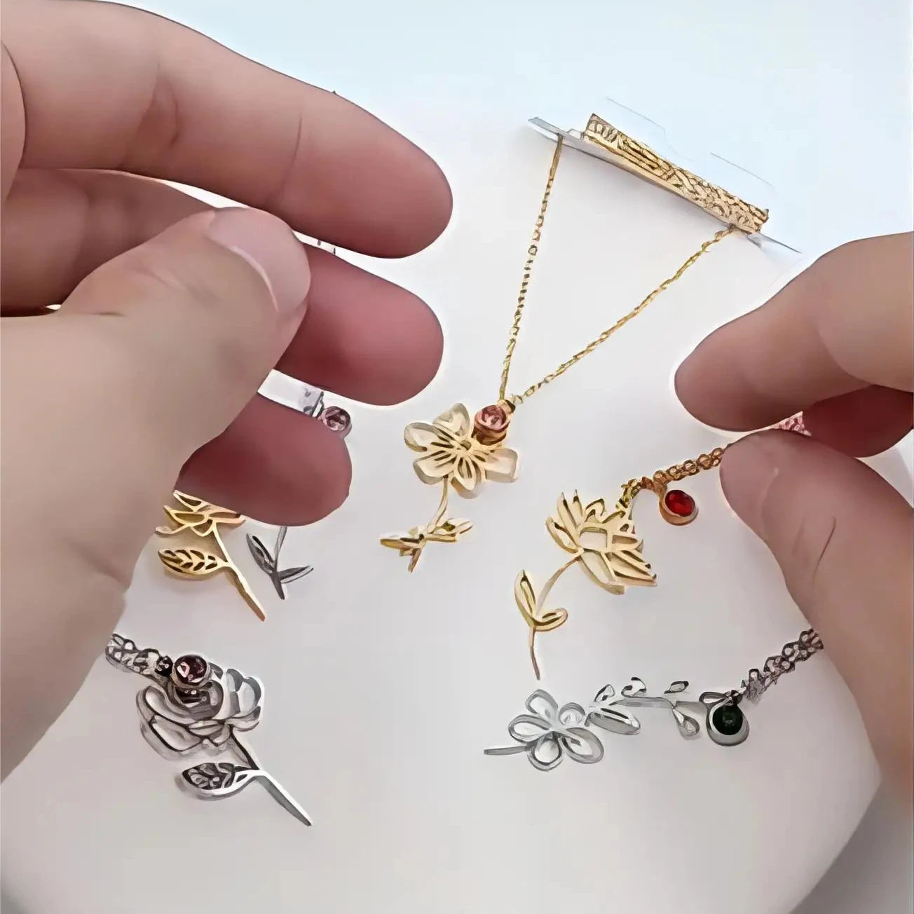 Floral Necklace 12 Months Birth Flowers 12 Colors Birthstone Zircon Bouquet Pendant Floral Necklace Jewelry
