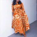 Women's Autumn and Winter New Fashion Long Dress Elegant Lace up Print Large Dress