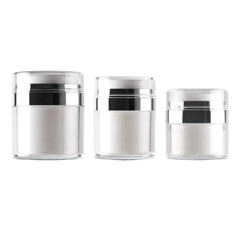 Ready to Ship 15ml 30ml 50ml Silver Collar Cosmetic Cream Acrylic Airless Pump Jar
