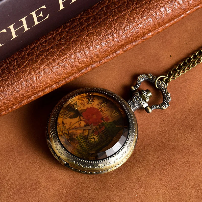 Simple Tea Glass Cover Quartz Pocket Watch Elegant Retro Men Women's Pendant Gift Reloj Mujer Analogico