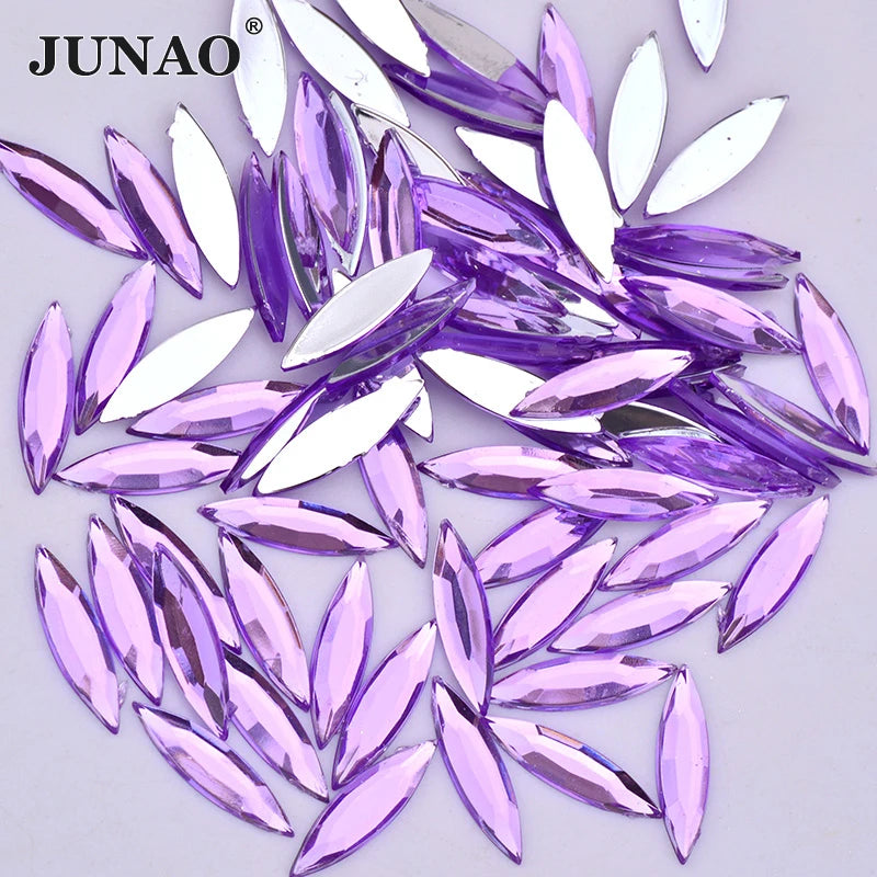 JUNAO 4*15mm Horse Eye Acrylic Crystals Pink Decoration Stones Non Hotfix Rhinestones Beads for Garment Accessories