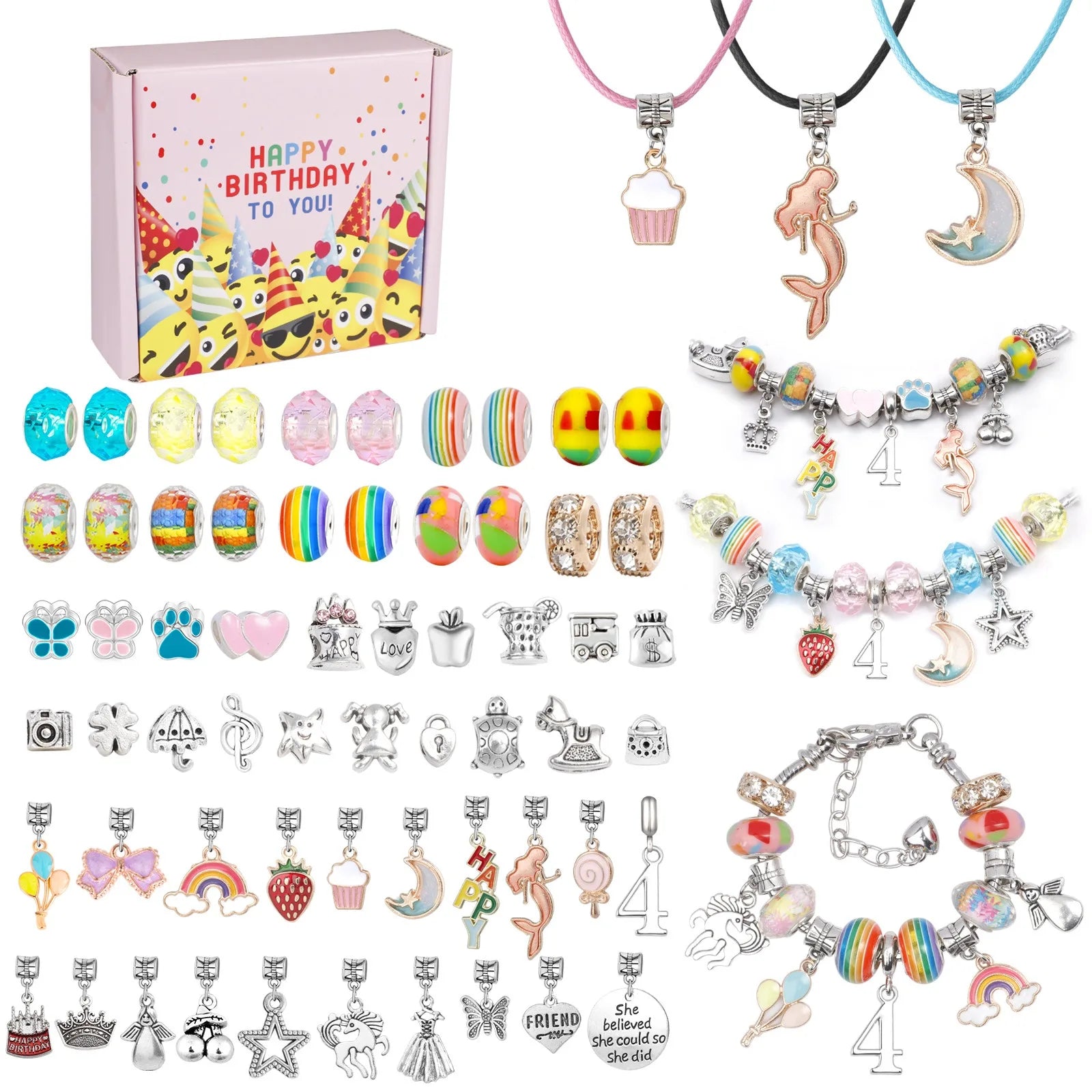 66pc New Creative Gold Plated Charm Bracelets Making Kit Children's Birthday Party DIY Bracelet Set Puzzle Toys 4-12 Kids
