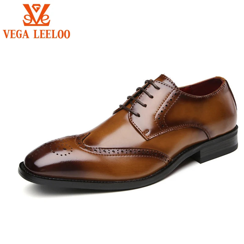 High Quality Men Genuine Leather Formal Shoes Brogue Leather Dress Shoes