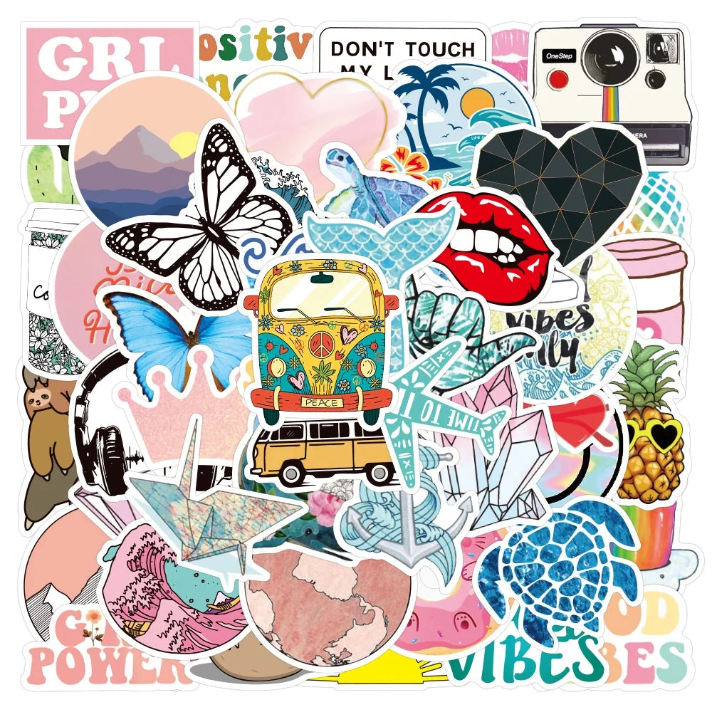 50pcs Sticker Packs Small Fresh Set Waterproof Graffiti Stickers for Laptop Scooter Water Bottle Luggage Notebook Wall Decal