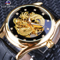 Forsining Dragon Display Golden Luminous Hand Men Watch Black Genuine Leather Waterproof Mechanical Clock