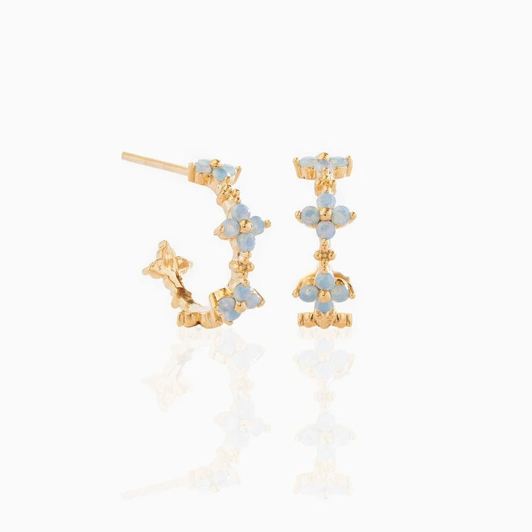 G537 Floral Hoops Stud Earring Drop Chain Copper Plated 18K Gold Flower Women Earrings