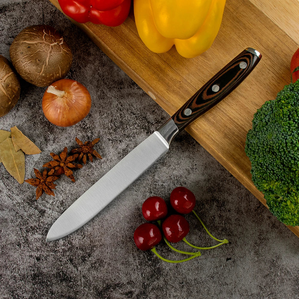 5 Inch 3Cr13 Stainless Steel Kitchen Utility Knife with Ergonomic Micarta and S/S 430 Handle Eco-Friendly Gift Box