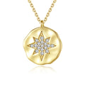 Daidan Star Necklace Silver 925 Necklace Women Hammered 14K Gold Plated Cubic Zirconia North Star Necklace