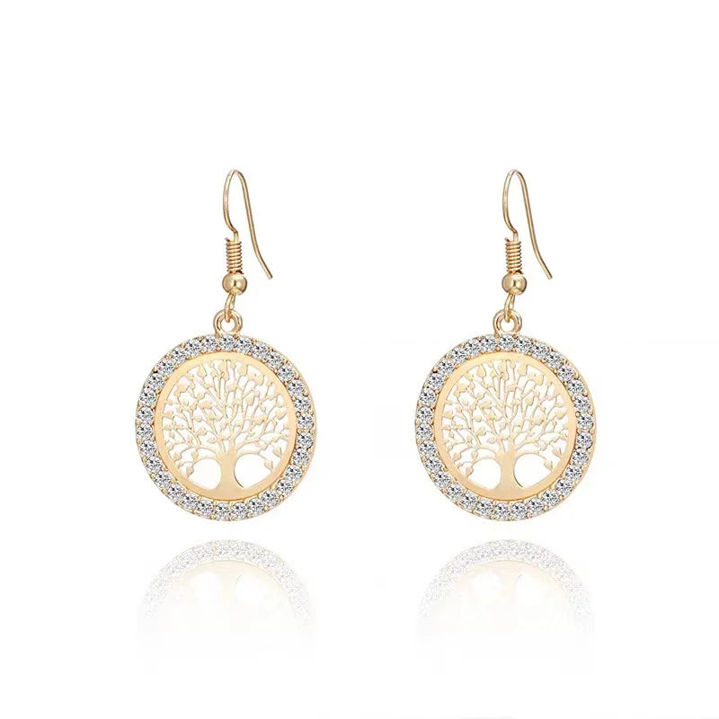 HP Tree of Life Pendant Brass Alloy Jewelry Tree of Life Necklace Earrings Set Wholesale for Women