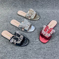 Women's Summer Flat Slip-on Shoes Fashionable African Style Drill Face Outer Wear Slippers Made Rubber PU Women's Slipper