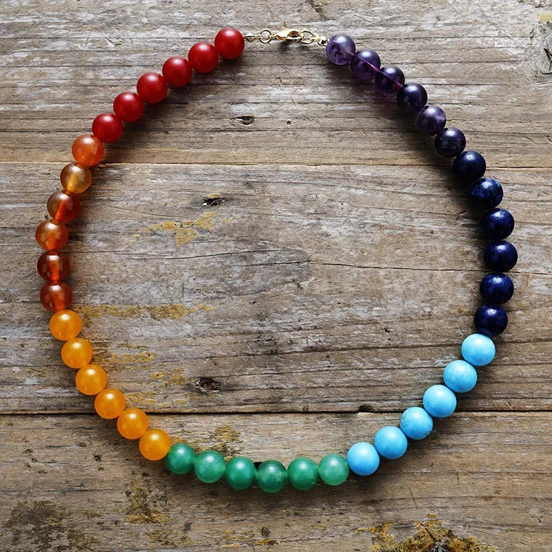 Bohemian Style Popular Natural 8MM Chakra Stone Healing Necklace Yoga Meditation Jewelry