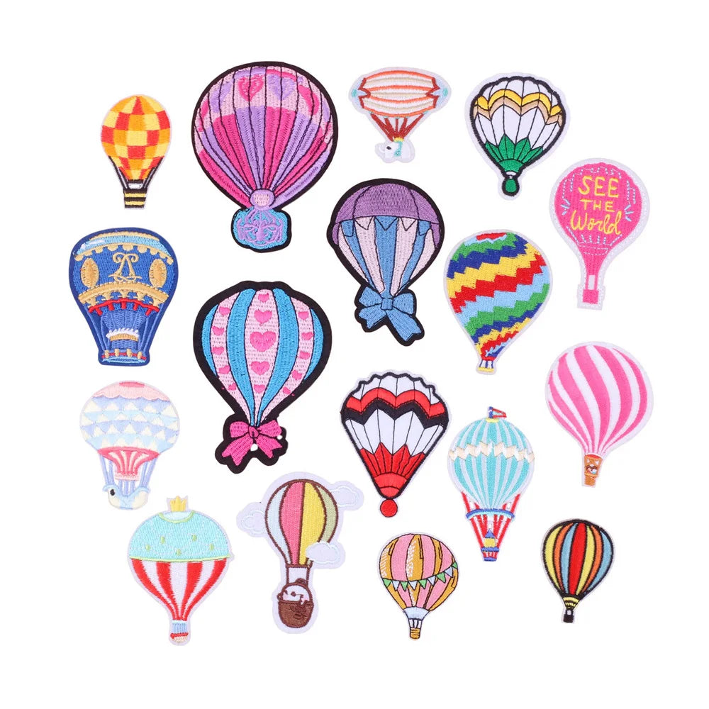 Fancy Hot air Fire Balloon Design Iron on Embroidered Patches Apparel Bag Phone case Decoration