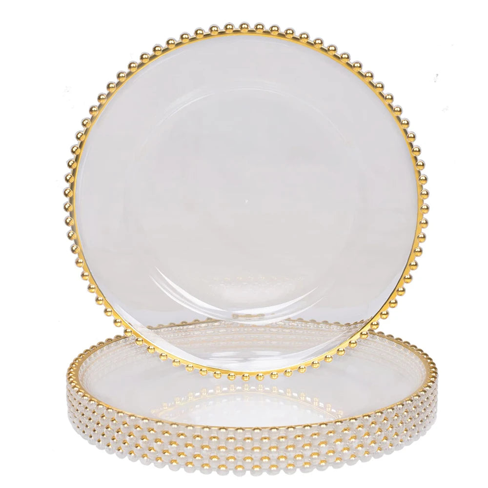 Wholesale Gold Beaded Clear Plastic Charger Plates From China for Wedding Banquets & Restaurant Parties Minimum Order 100pcs