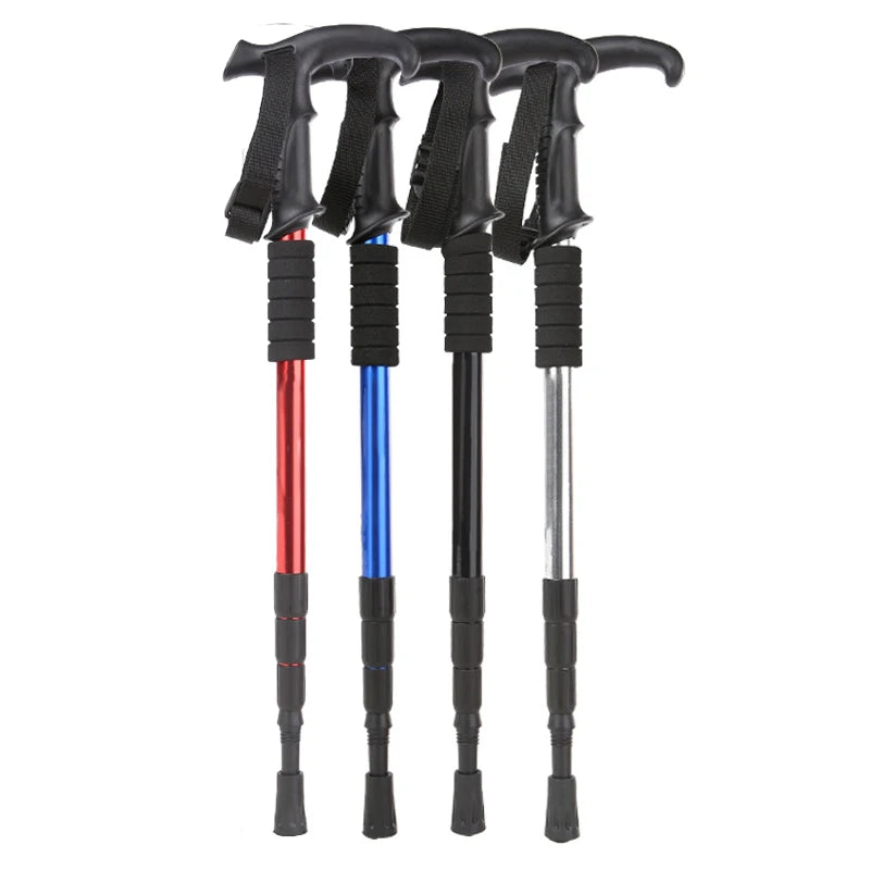 Factory Low Price Wholesale Four-section T Handle Ultralight Aluminum Alloy Telescopic Stick Trekking Poles