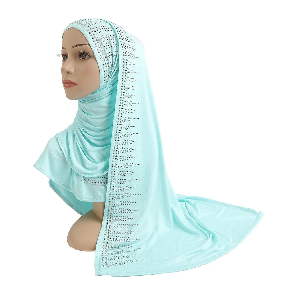 Autumn Women's Long Hot Gold Diamond Patterned Head Scarf Elegant Hijab for Muslim Ladies