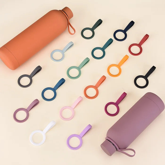 Silicone Carry Handle Carrier Strap Holder Handle for Water Bottle Silicone Bottle Holder with Safety Ring for Hiking Camping