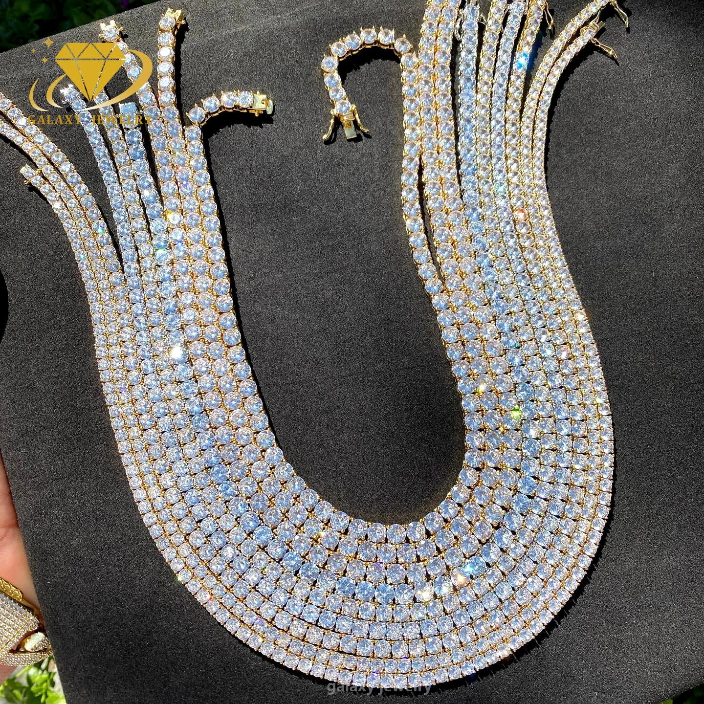 Real Pass Diamond Tester Tennis Bracelet Necklace 3-5mm Iced Out Shiny Fashion 925 Silver Gold Plated Vvs Moissanite Chain
