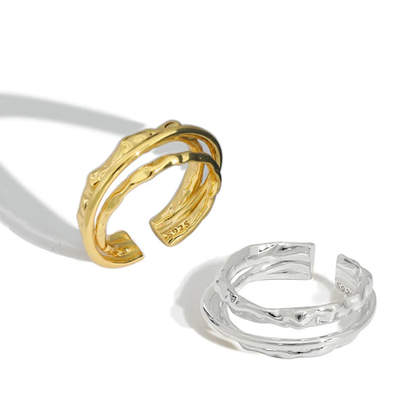 Minimalist Matching Irregular Three-layer Interwoven S925 Sterling Silver Opening Ring