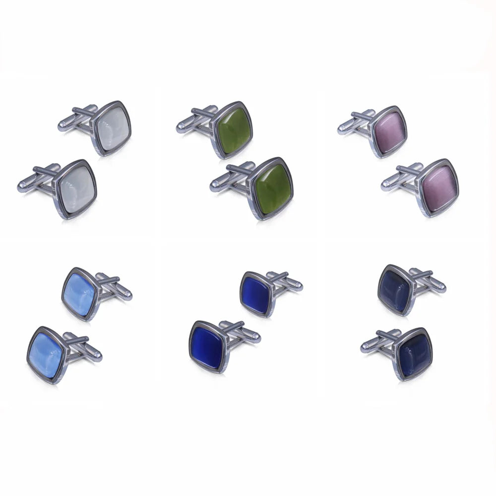 Luxury Metal Cat Eye Cufflinks Stone Crystal Square Beautiful Cufflinks for Men Wedding Party
