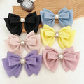 Wholesale Bow Knot Hair Accessories Spring Clip Girls Solid Color Pearl Hair Clips for Women