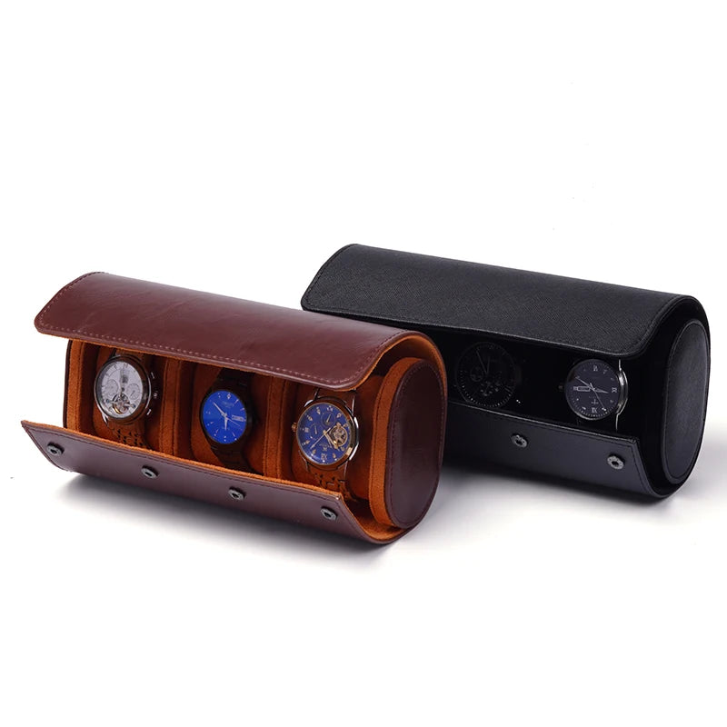 3 Slot Top Quality Coffee Brown Vintage Secure Snap Closure Watch Storage Case for Business Travel Essential Organizer Box