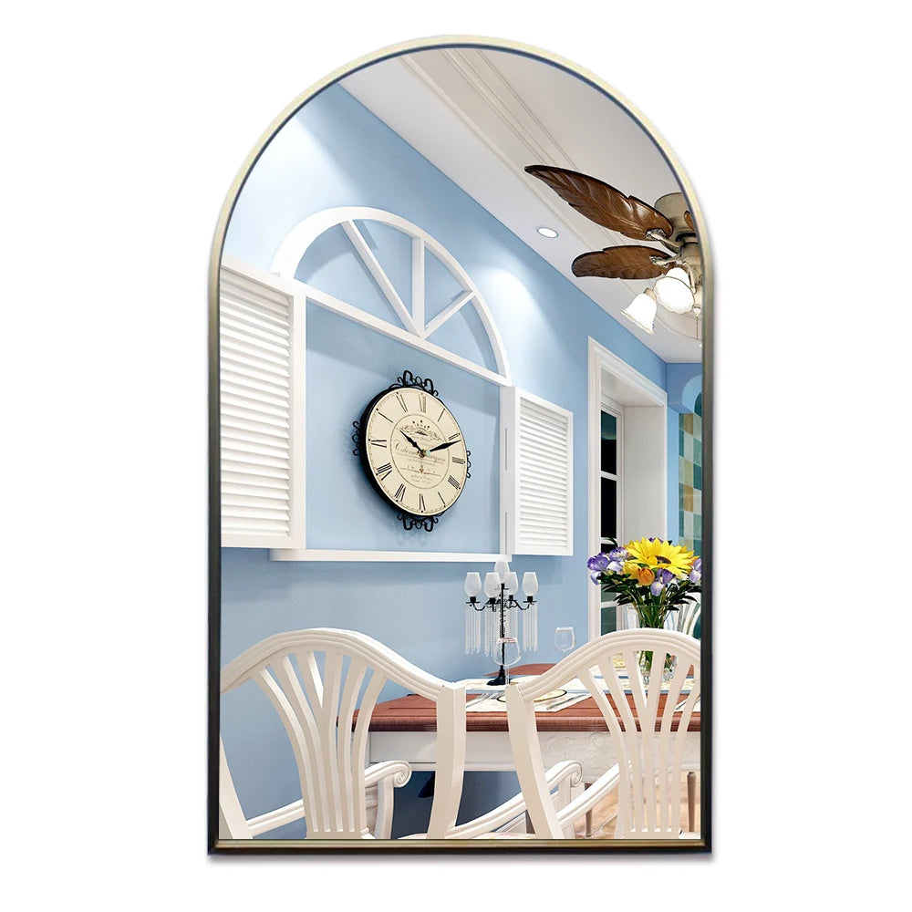 Custom Wholesale Large Vintage Gold Metal Frame Wall Mounted Dressing Mirror Luxury Big Arch Design Wall Decor Full Hanging