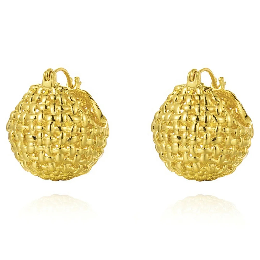 Charming Fashion Brass Electroplated 18K Gold Braided Ball Earrings for Women Jewelry Customized