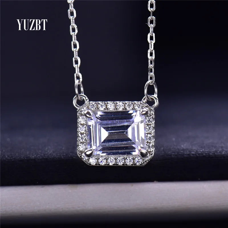 Silver 925 Original 2 Carat White Emerald Cut Diamond Test Past D Color Moissanite Pendant Necklace for Party Gemstone Jewelry