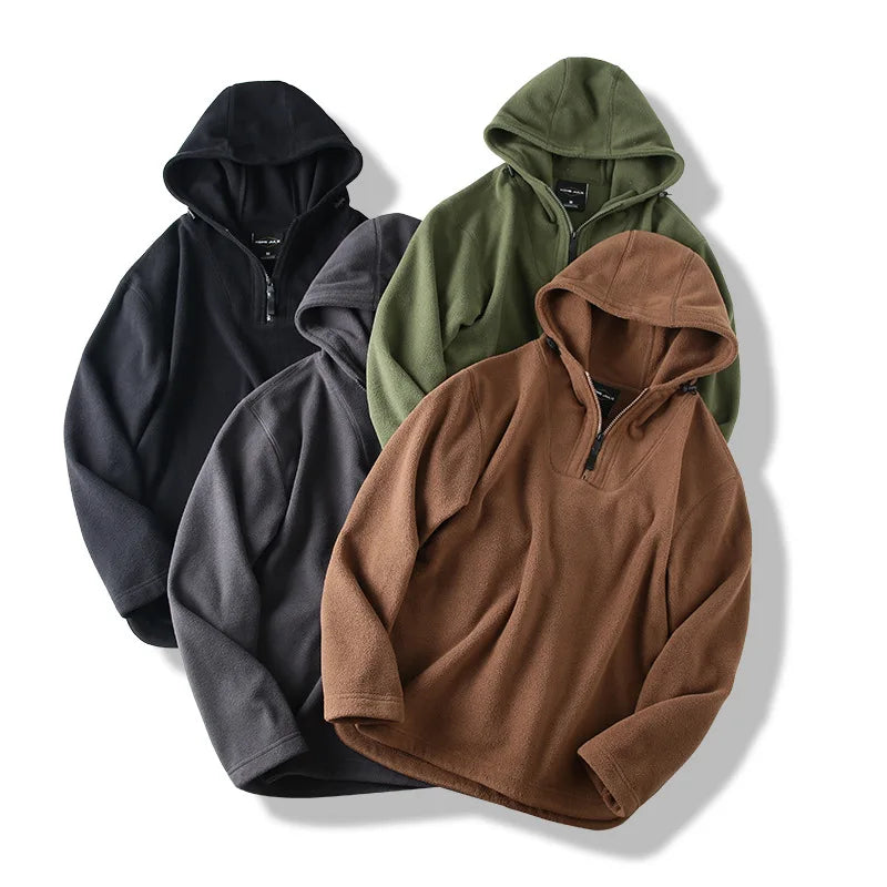 2023 1/4 Zipper Hoodie Plain Color Polar Fleece 350gsm Hoodie Custom Design Polyester Quater Zip Hoodie