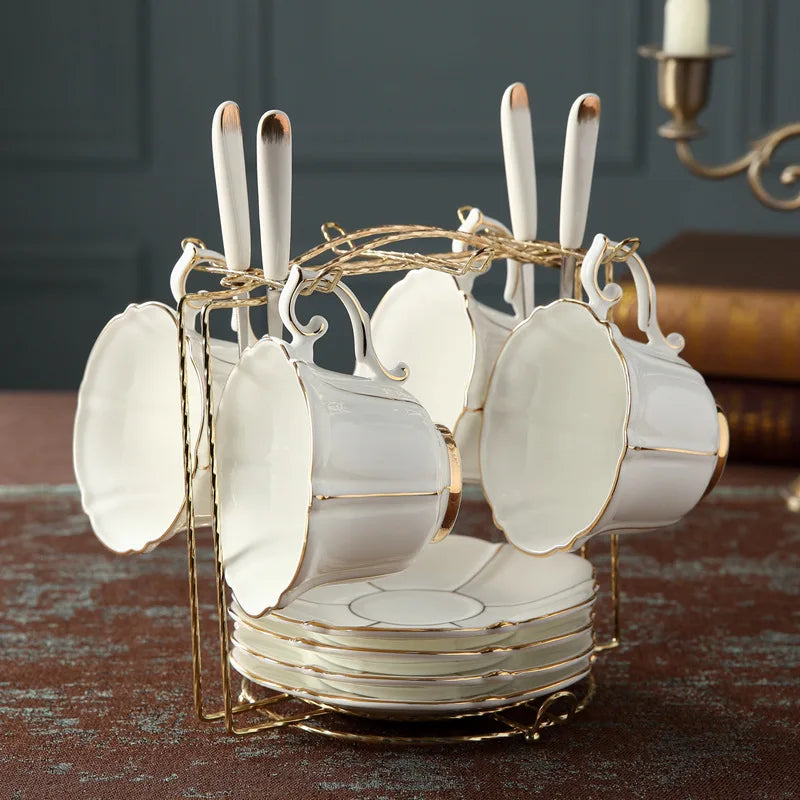 QIAN HU Hot Sale Custom European British Royal Ceramic Bone China Set Vintage Coffee Tea Cup & Plate for Home Use